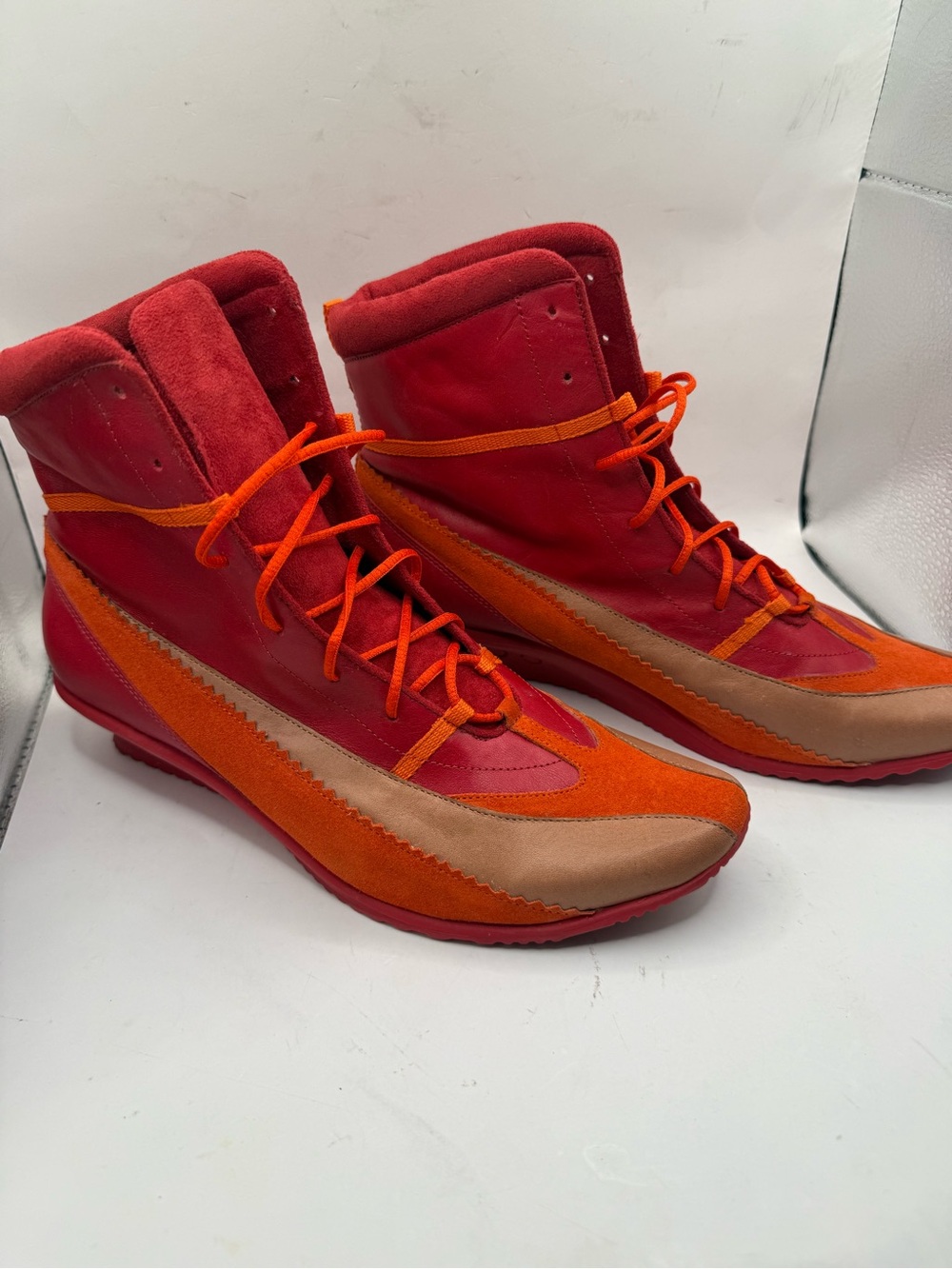XOXO Red, Orange & Tan High-Top Ankle Booties